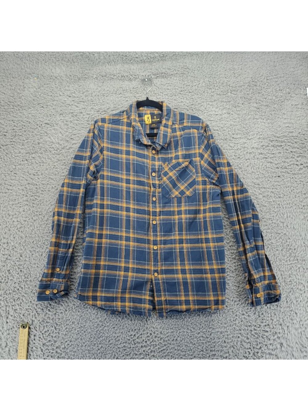 Browning Shirt Mens Medium Blue Plaid 100% Cotton Flannel Button-Up Long Sleeve